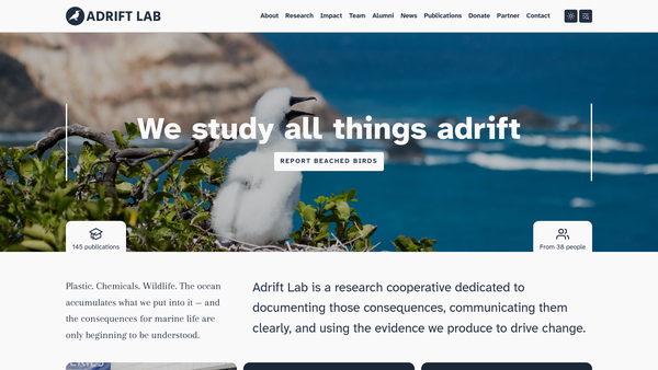 Screenshot of the Adrift Lab website