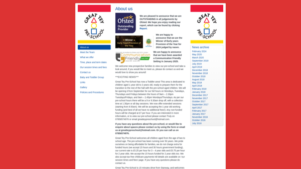 Screenshot of the Great Beginnings Early Years website