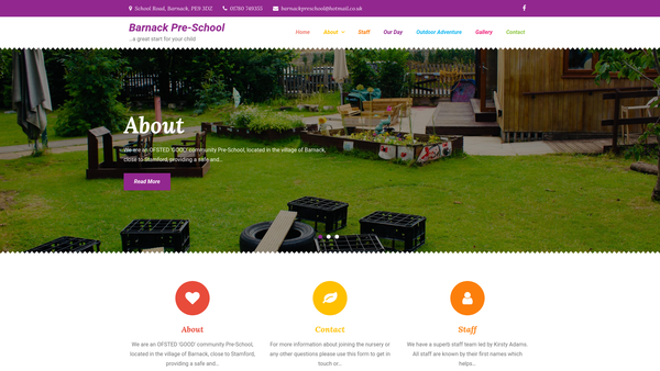 Screenshot of the Barnack Pre-School website
