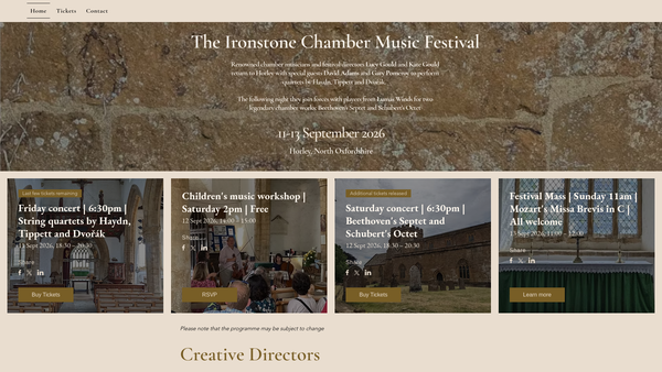 Screenshot of the Ironstone Festival website