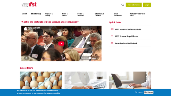 Screenshot of the Chartered Institute Of Food Science And Technology website