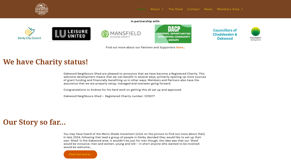 Screenshot of the Oakwood Neighbours Shed website
