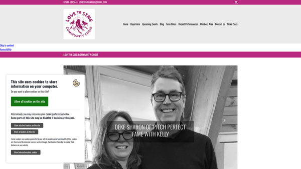Screenshot of the Love To Sing Community Choir website
