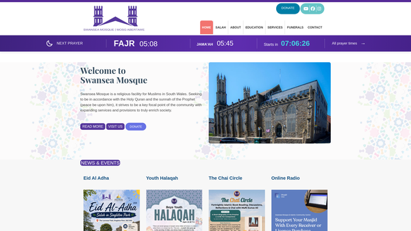 Screenshot of the Swansea Mosque And Islamic Community Centre website