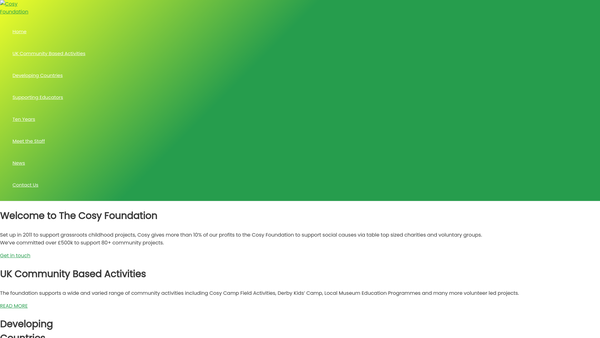 Screenshot of the Cosy Foundation website