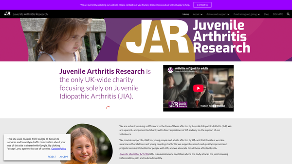 Screenshot of the Juvenile Arthritis Research website
