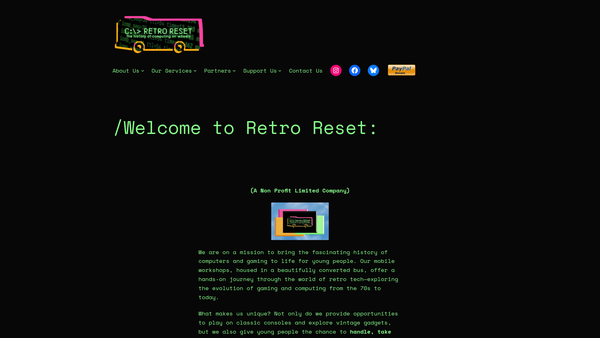 Screenshot of the Retro Reset website