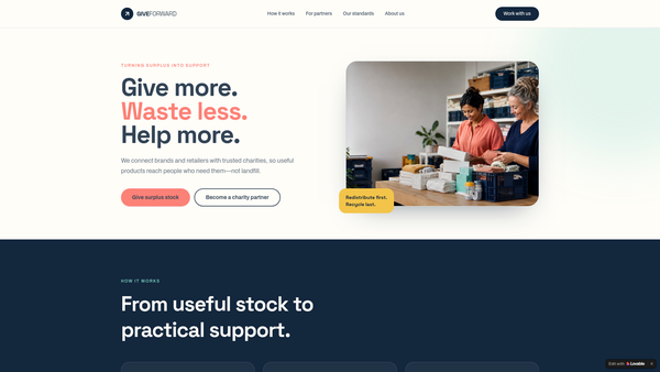 Screenshot of the Give Forward CIO website