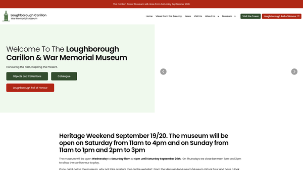 Screenshot of the Loughborough Carillon War Memorial Museum website