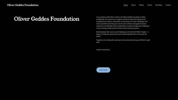 Screenshot of the The Oliver Geddes Foundation website
