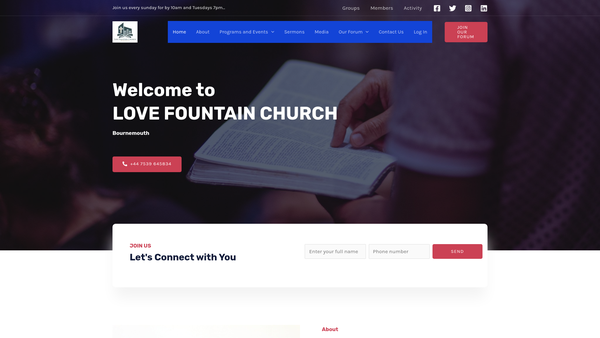 Screenshot of the Love Fountain Church website