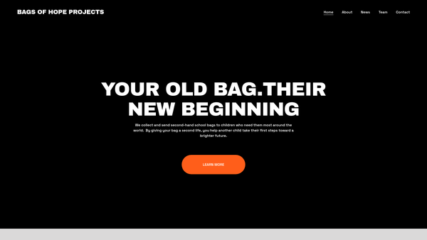 Screenshot of the Bags Of Hope Projects UK website