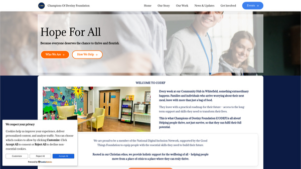 Screenshot of the Champions Of Destiny Foundation website