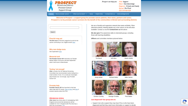 Screenshot of the Prospect Bristol And District Prostate Cancer Support Group website