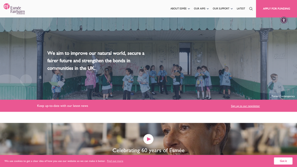 Screenshot of the Esmee Fairbairn Foundation website