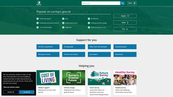 Screenshot of the Surrey Record Society website