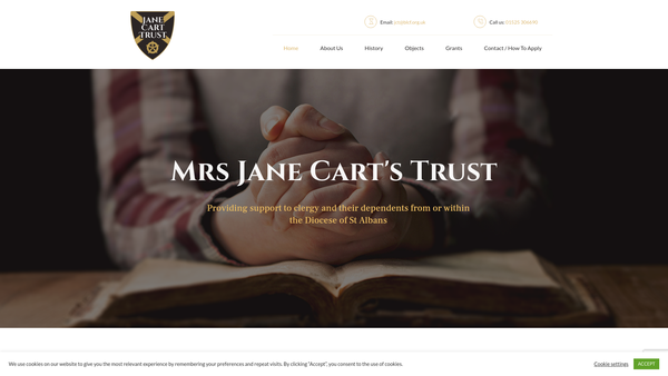 Screenshot of the Mrs Jane Cart's Trust website