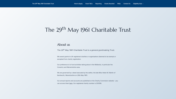 Screenshot of the The 29th May 1961 Charity website
