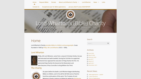 Screenshot of the Lord Wharton's Charity website