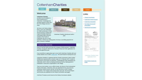 Screenshot of the Cottenham Charities website