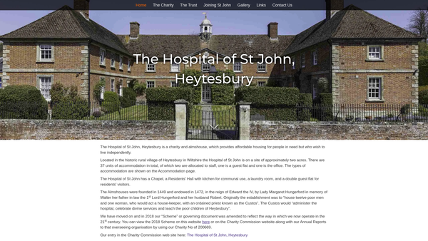 Screenshot of the Hospital Of St John Heytesbury website