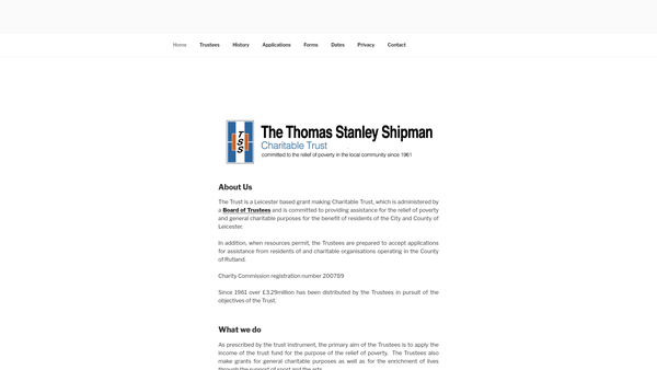 Screenshot of the Thomas Stanley Shipman Charitable Trust website