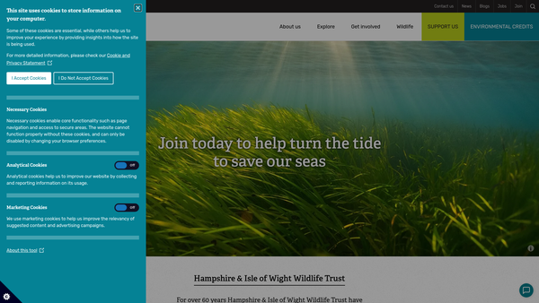 Screenshot of the Hampshire And Isle Of Wight Wildlife Trust website