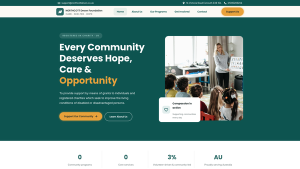 Screenshot of the Northcott Devon Foundation website