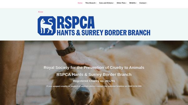 Screenshot of the Royal Society For The Prevention Of Cruelty To Animals - Hants And Surrey Border Branch website