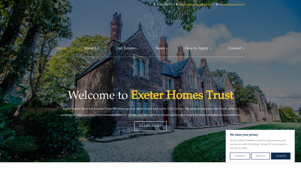 Screenshot of the Exeter Homes Trust website
