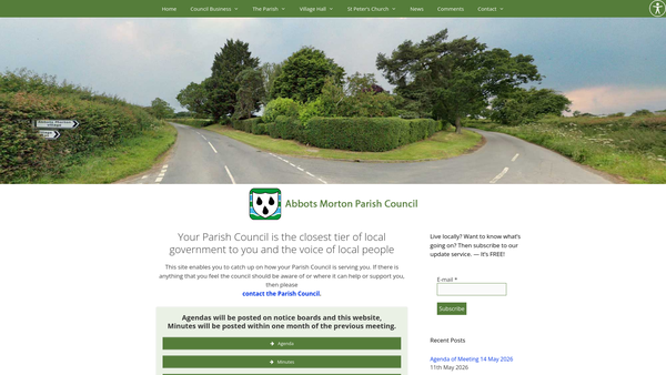 Screenshot of the Abbots Morton Village Hall website