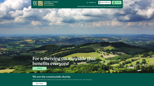 Screenshot of the The Worcestershire Branch Of The Campaign To Protect Rural England website