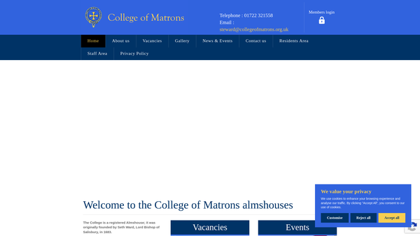 Screenshot of the The College Of Matrons website