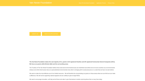 Screenshot of the The Van Neste Foundation website