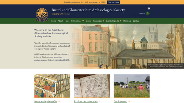 Screenshot of the Bristol And Gloucestershire Archaeological Society website