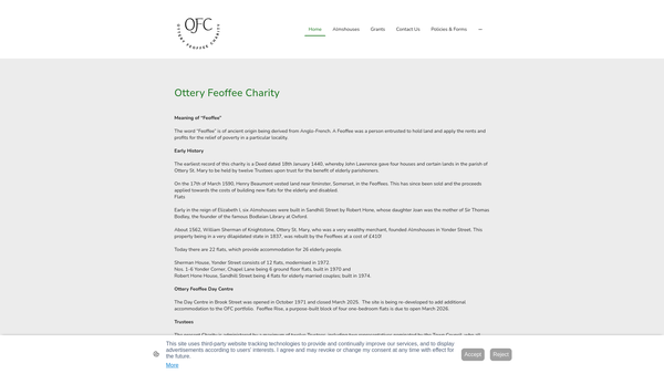 Screenshot of the Ottery Feoffee Charity website