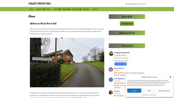 Screenshot of the Powick Parish Hall And Men's Club website