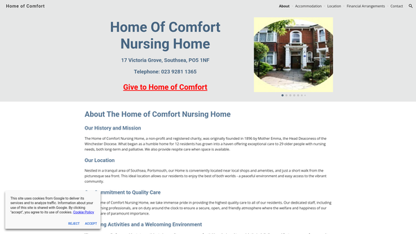 Screenshot of the Home Of Comfort For Invalids website