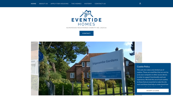 Screenshot of the The Eventide Homes website