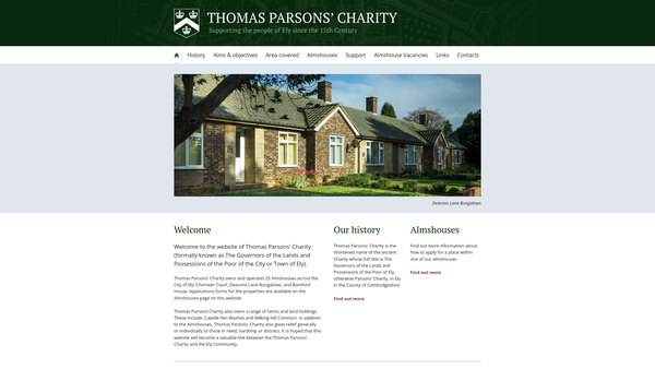 Screenshot of the Land And Possessions Of The Poor Of Ely Otherwise Parsons' Charity website