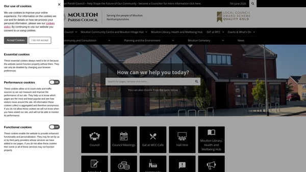 Screenshot of the Moulton Village Hall website