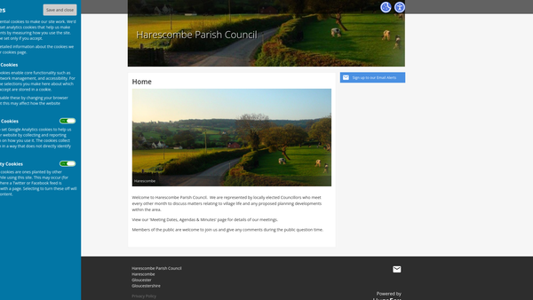 Screenshot of the Harescombe Charity Of Cox And Bedwell website