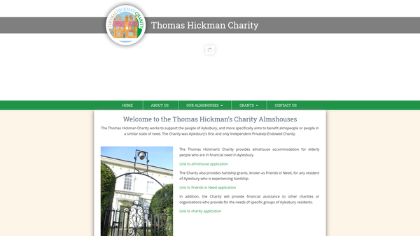 Screenshot of the Thomas Hickman's Charity website