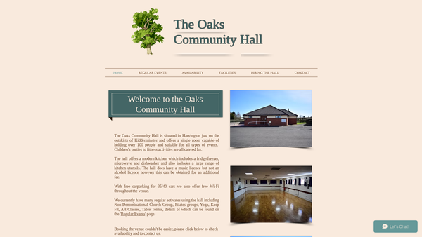 Screenshot of the Oaks Community Hall website