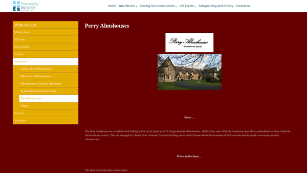 Screenshot of the The Perry Almshouse Charity website