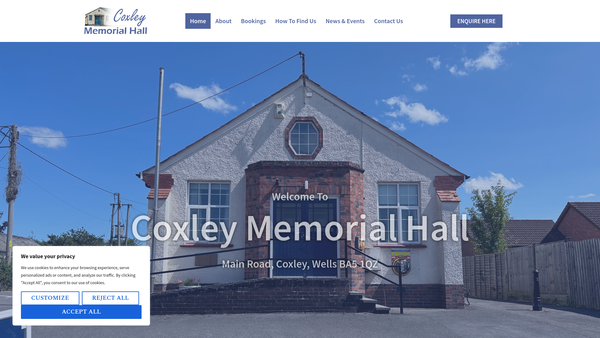 Screenshot of the Coxley Memorial Hall website