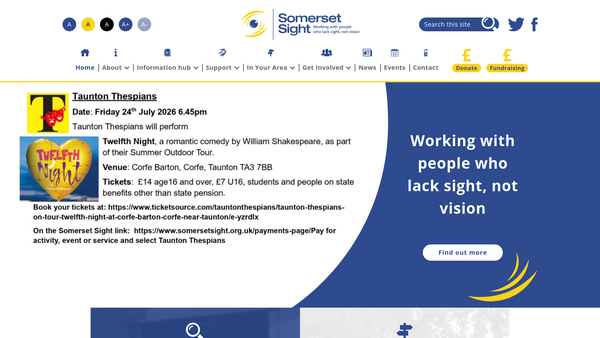 Screenshot of the Somerset Association For The Blind website