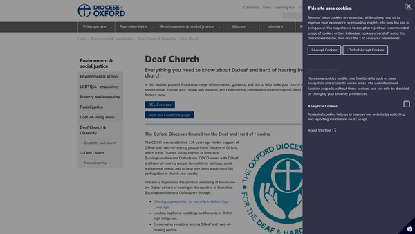 Screenshot of the The Oxford Diocesan Council For The Deaf And Hard Of Hearing website
