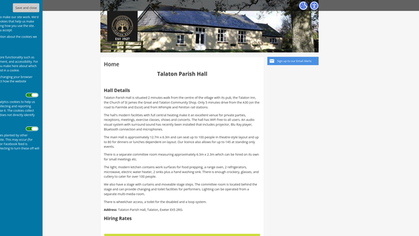 Screenshot of the Talaton Parish Hall website