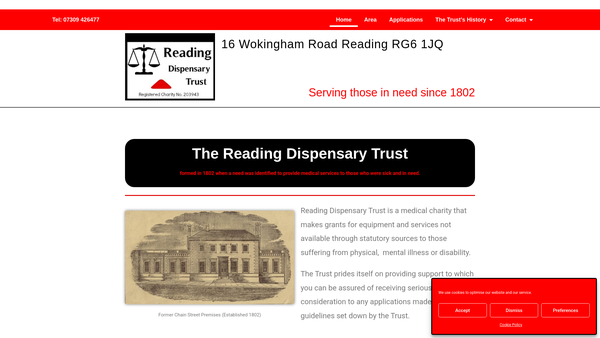 Screenshot of the Reading Dispensary Trust website